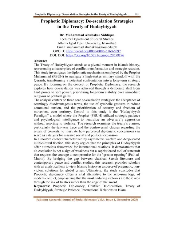 Prophetic Diplomacy: De-escalation Strategies in the Treaty of Hudaybiyyah